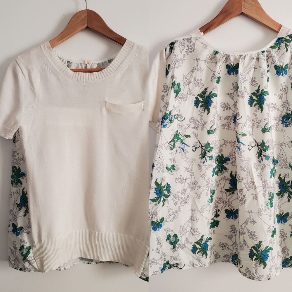 Silk Blend Crewneck Butterfly Floral Pullover